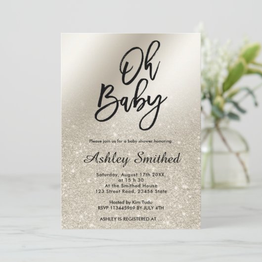 peerivoor glitter ombre metallic Oh baby shower Kaart (Staand voorkant)