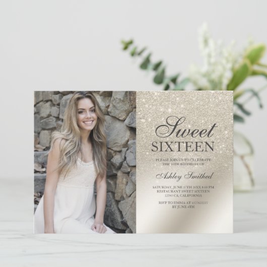 peerivoren ivoor glitter ombre metallic foto Sweet Kaart (Staand voorkant)