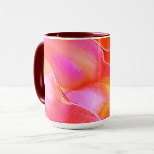 Peerroze en oranje gepolijst gesteente mok (Voorkant links)