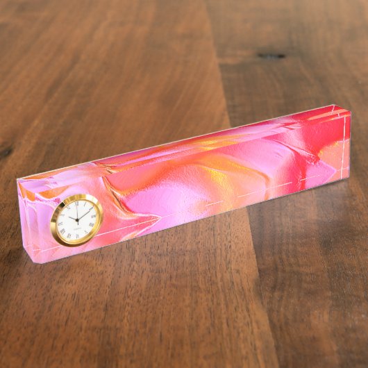 Peerroze en oranje gepolijst gesteente naambordje (Zijkant)