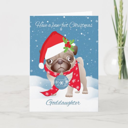 Peetdochter, Pug Hond met het Leuke Pet van de Feestdagen Kaart (Voorkant)