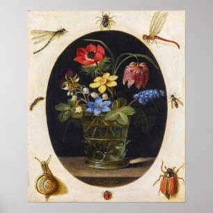 Peeters - bloemen in een glazen vaas, insecten enz poster