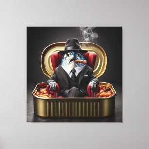 Peetvader Sardine Mafia Baas Vis Cartoon Kunst Canvas Afdruk