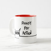 Peety Draws - Klaar voor actie Tweekleurige Koffiemok (Voorkant links)