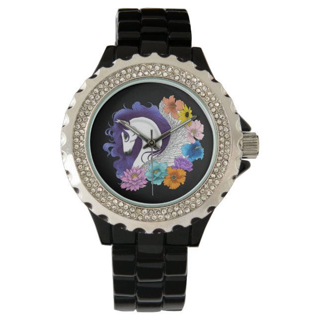 Pegasus Black Floral Horloge (Voorkant)