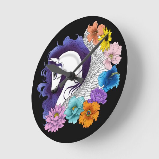 Pegasus Black Floral Ronde Klok (Hoek)