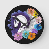 Pegasus Black Floral Ronde Klok (Voorkant)