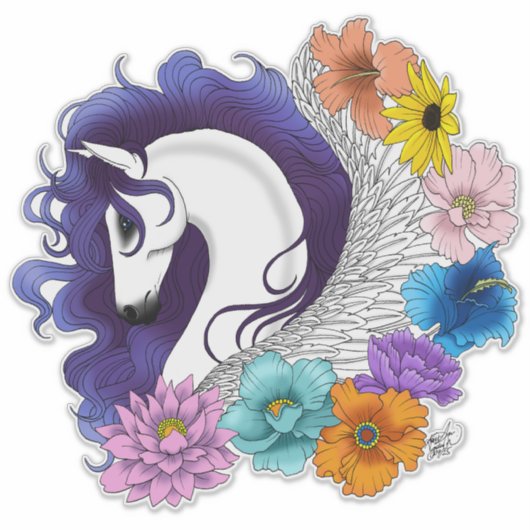 Pegasus Black Floral Sticker (Voorkant)