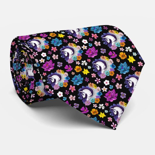 Pegasus Black Floral Stropdas (Opgerold)