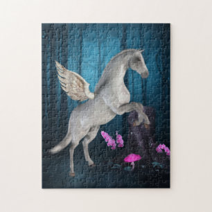 Pegasus Blue Forest Fantasy Horse Art Legpuzzel