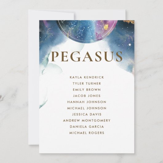 Pegasus Celestial Seating Plan Card met Guest Name (Voorkant)