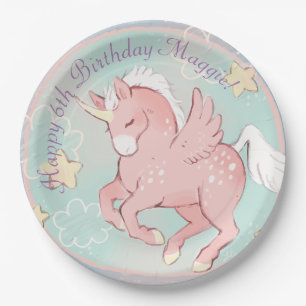 Pegasus Eenhoorn Whimsische fantasie Meisje Papier Papieren Bordje