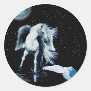 PEGASUS- EN WITTE RAVEN Collectie Ronde Sticker