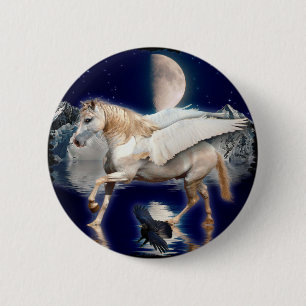 PEGASUS EN ZWARTE RAVEN RONDE BUTTON 5,7 CM