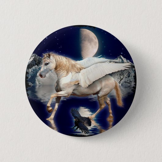 PEGASUS EN ZWARTE RAVEN RONDE BUTTON 5,7 CM (Voorkant)