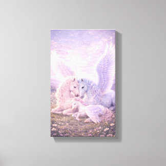 Pegasus Familie – Zachte Pastel Fantasie Canvas Ku Afdruk
