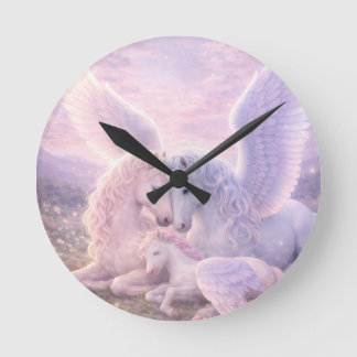 Pegasus Familie – Zachte Pastel Fantasie Canvas Ku Ronde Klok