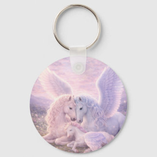Pegasus Familie – Zachte Pastel Fantasie Canvas Ku Sleutelhanger