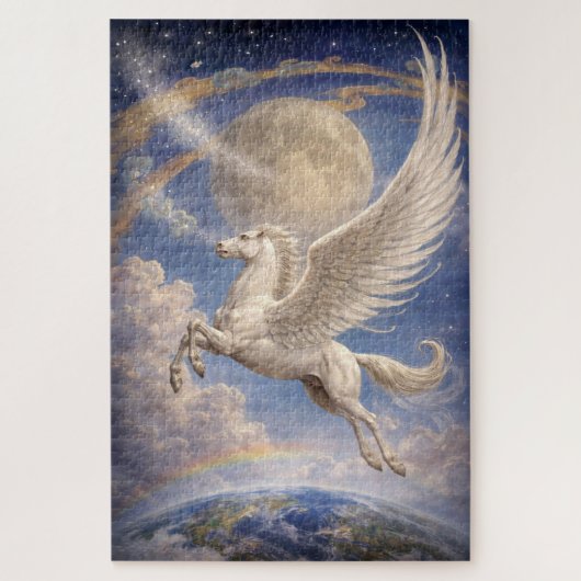Pegasus Flying Between Earth And Moon Fantasy Art Legpuzzel (Verticaal)