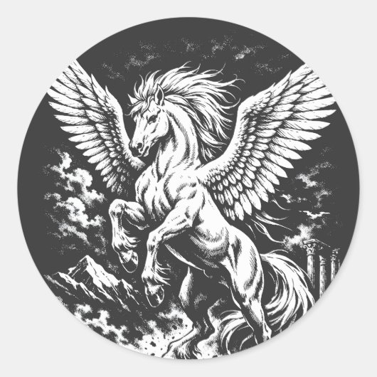 Pegasus — Gevleugelde Boodschapper van de Storm Ronde Sticker (Voorkant)