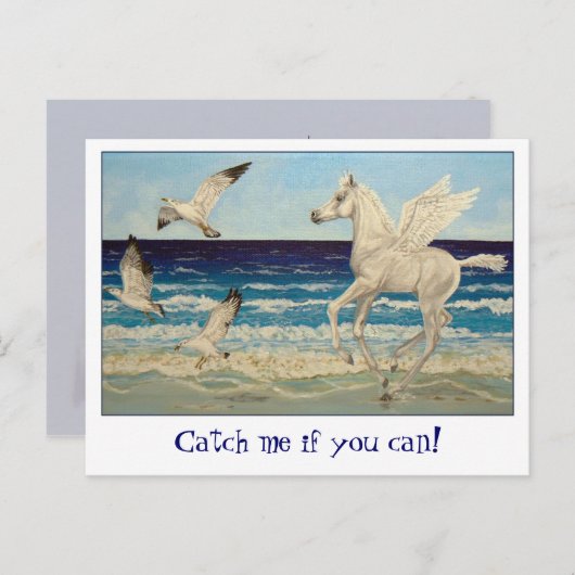 Pegasus Horse and Zee Gulls Fantasy briefkaart (Voorkant / Achterkant)