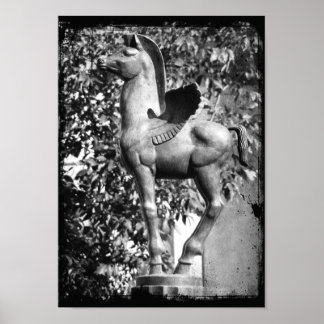Pegasus in Black en White Grunge Poster