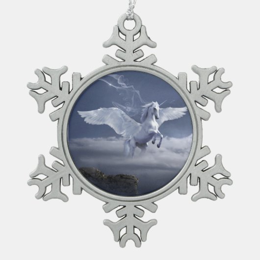 Pegasus in vlucht tin sneeuwvlok ornament (Voorkant)