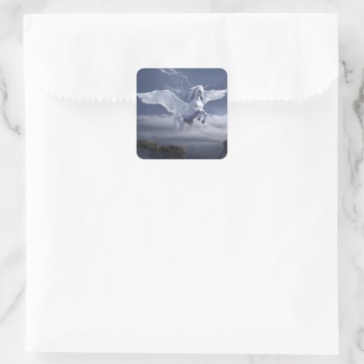 Pegasus in vlucht vierkante sticker (Tas)