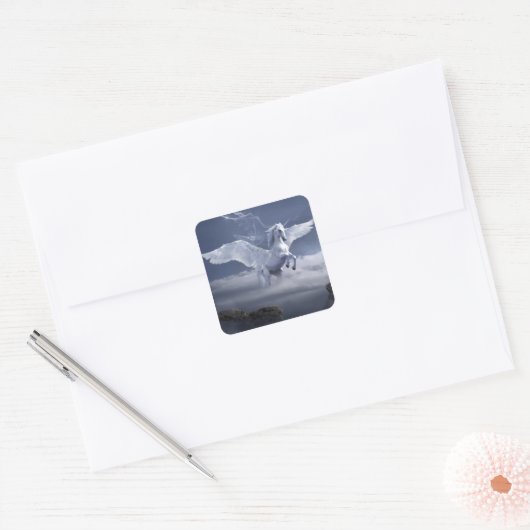 Pegasus in vlucht vierkante sticker (Envelop)