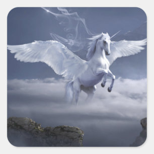 Pegasus in vlucht vierkante sticker