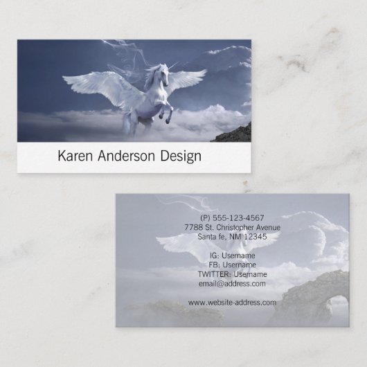 Pegasus in vlucht visitekaartje (Voorkant / Achterkant)