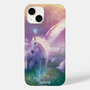 Pegasus in wilde bloemen personaliseer de naam Case-Mate iPhone 14 hoesje