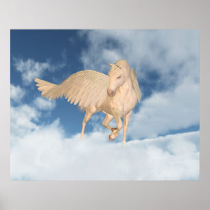 Pegasus kijkt door wolken heen poster