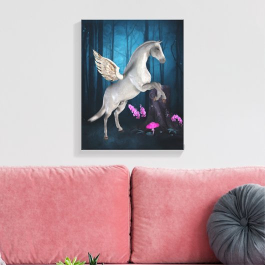 Pegasus Magical Forest Fantasy Horse Art Canvas Afdruk (Insitu (Woonkamer))