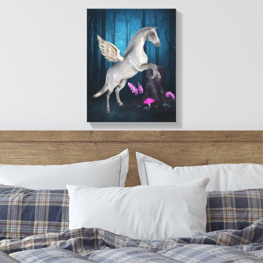 Pegasus Magical Forest Fantasy Horse Art Canvas Afdruk (Insitu (Slaapkamer))