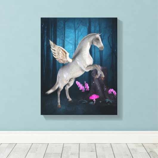 Pegasus Magical Forest Fantasy Horse Art Canvas Afdruk (Insitu (Houten vloer))