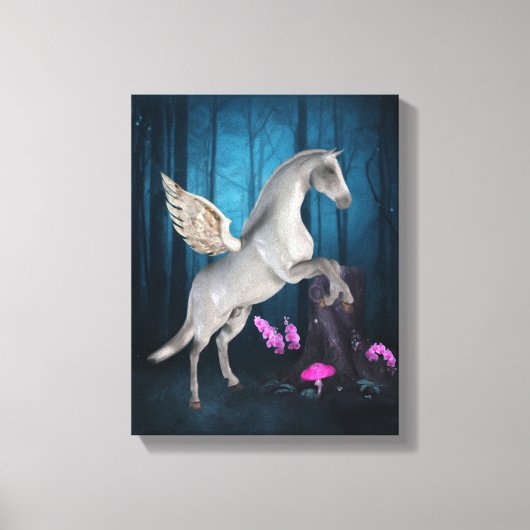 Pegasus Magical Forest Fantasy Horse Art Canvas Afdruk (Voorkant)
