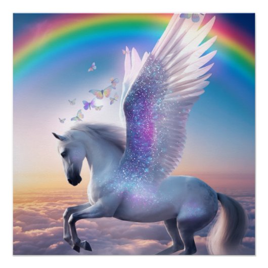 Pegasus met Regenboog Perfect Poster (Voorkant)