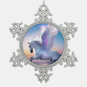 Pegasus met Regenboog Tin Sneeuwvlok Ornament