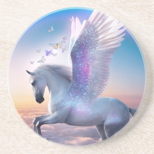 Pegasus met Regenboog Zandsteen Onderzetter (Voorkant)