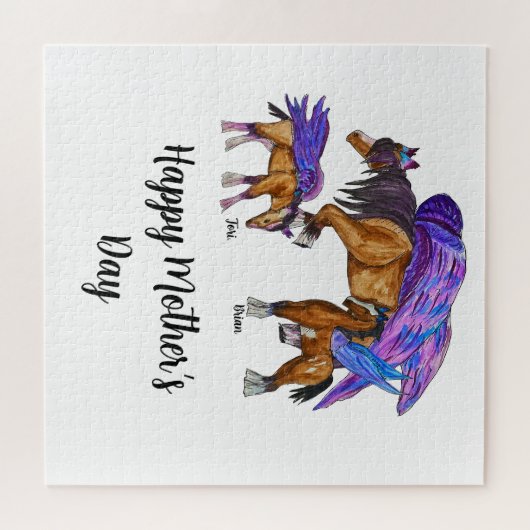 Pegasus moeder met twee baby's voor moederdag legpuzzel (Horizontaal)