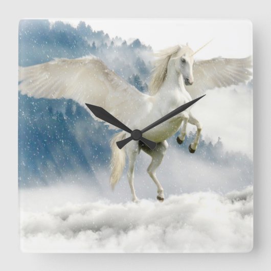 Pegasus Mythical Unicorn Flying Horse Vierkante Klok (Voorkant)