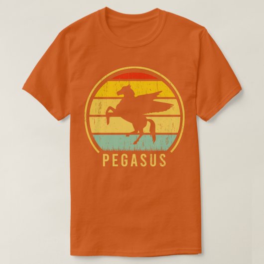 Pegasus Paardenbadge benauwd retro zonsondergang T-shirt (Design voorkant)