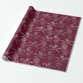 Pegasus Royal Damask Floral Maroon Burgundy Silver Cadeaupapier (Uitgerold)