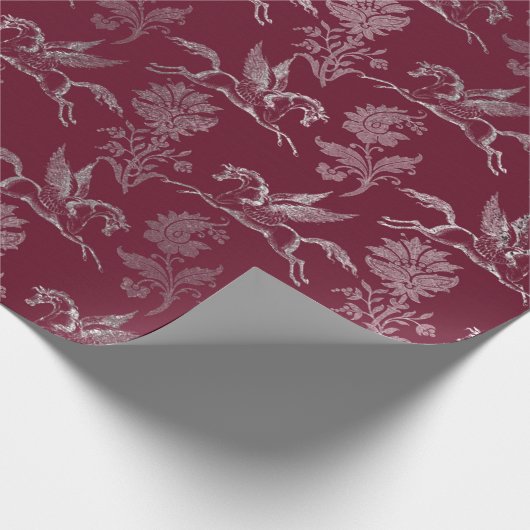 Pegasus Royal Damask Floral Maroon Burgundy Silver Cadeaupapier (Hoek)