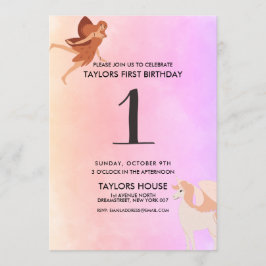 Pegasus Unicorn Cute 1st Birthday Party Kaart