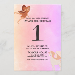 Pegasus Unicorn Cute 1st Birthday Party Kaart