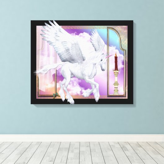 Pegasus Unicorn Window Scene Wrapped Canvas (Insitu (Houten vloer))