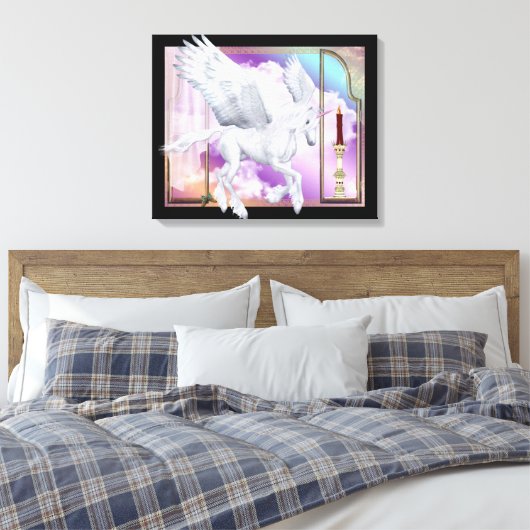 Pegasus Unicorn Window Scene Wrapped Canvas (Insitu (Slaapkamer))