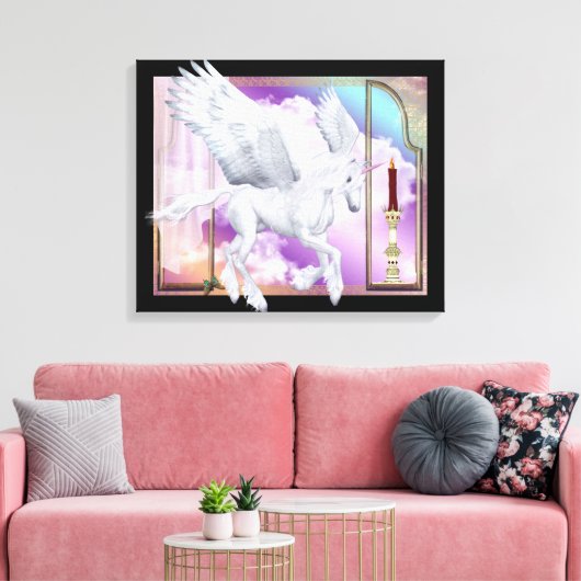 Pegasus Unicorn Window Scene Wrapped Canvas (Insitu (Woonkamer))